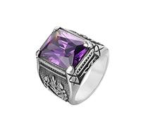 HIJONES Mens Stainless Steel Purple Stone Gem Ring Celtic Flower Pinky Thumb Rings Vintage Square Shaped Silver Size N 1/2