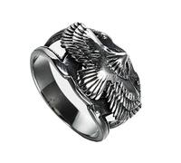 HIJONES Men's Stainless Steel Retro Silver Black Cool Punk Flying Eagle Hawk Ring Size P