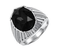 HIJONES Mens Stainless Steel Rhinestone Cut Glass Gemstone Zircon Engraved Band Engagement Ring Crystal Style Silver Black Stone Size P 1/2