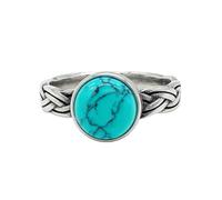 HIJONES Men's Stainless Steel Round Similuated Turquoise Tiger's Eye Gemstone Engagement Wedding Band Ring Blue Size P 1/2