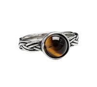 HIJONES Men's Stainless Steel Round Similuated Turquoise Tiger's Eye Gemstone Engagement Wedding Band Ring Brown Size S