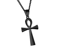 HIJONES Mens Stainless Steel Simple Vintage Egyptian Ankh Cross Pendant Necklace Black