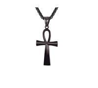 HIJONES Men's Stainless Steel Simple Vintage Egyptian Ankh Cross Pendant Necklace Black Dragon Bone Chain