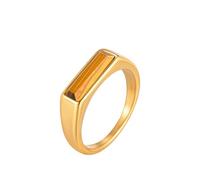 HIJONES Mens Stainless Steel Simulation Turquoise Tiger's Eye Gemstone Ring Minimalist Agate Charming Finger Jewellery Gold Brown Stone Size Y
