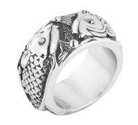 HIJONES Mens Stainless Steel Trendy Koi Carp Engraved Wedding Ring Chinese Style Double Fish Good Lucky Titanium Finger Biker Band Size N 1/2