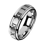 HIJONES Mens Stainless Steel Turnable Roman Numerals Ring Turn Luck Jewellery 6MM Silver Size Y