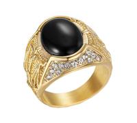 HIJONES Mens Stainless Steel Unique Libra Zodiac Sign Rhinestone Ring White Zircon Birthday Party Jewellery Gold Black Stone Size N 1/2
