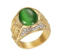 HIJONES Mens Stainless Steel Unique Libra Zodiac Sign Rhinestone Ring White Zircon Birthday Party Jewellery Gold Green Stone Size Y