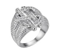 HIJONES Mens Stainless Steel White Zirconia Inlaid Dollar Sign Rich Ring Lucky Wedding Couple Band Silver Size N 1/2