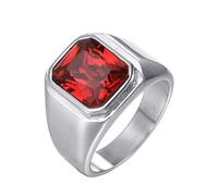 HIJONES Mens Stone Ring Stainless Steel Large Square Zirconia Vintage Statement Rings Red Gemstone Size Z+1