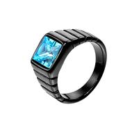 HIJONES Mens Stone Ring Stainless Steel Square Crystal Gemstone Simple Vintage Statement Rings Black Sky Blue Size U