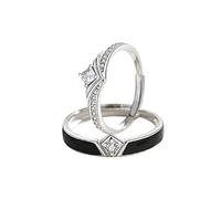 HIJONES Mens Womens Silver Plated Princess and Knight Couple Rings Cubic Zirconia Promise Wedding Bands Gifts for Boy