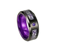 HIJONES Mens Womens Stainless Steel 8MM Carbon Fiber Inlay Celtic Dragon Rings Wedding Inlaid Cubic Zirconia Band Purple Silver Size S
