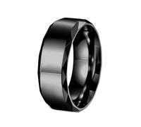 HIJONES Mens Womens Stainless Steel 8MM Dome Plain Band Carved Multi Faceted Polished Beveled Edge Ring Black Size P 1/2