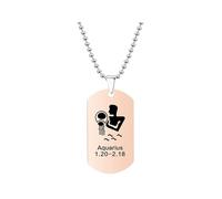 HIJONES Mens Womens Stainless Steel Constellation Engraved Necklace Peron Personalized Astrology Army Dog Tags Rose Gold Aquarius