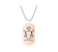 HIJONES Mens Womens Stainless Steel Constellation Engraved Necklace Peron Personalized Astrology Army Dog Tags Rose Gold Libra