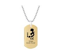 HIJONES Mens Womens Stainless Steel Constellation Engraved Necklace Peron Personalized Astrology Army Dog Tags Gold virgo