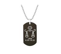 HIJONES Mens Womens Stainless Steel Constellation Engraved Necklace Peron Personalized Astrology Army Dog Tags Black Libra