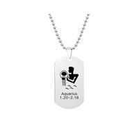 HIJONES Mens Womens Stainless Steel Constellation Engraved Necklace Peron Personalized Astrology Army Dog Tags Silver Aquarius