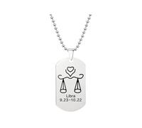 HIJONES Mens Womens Stainless Steel Constellation Engraved Necklace Peron Personalized Astrology Army Dog Tags Silver Libra