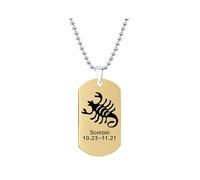HIJONES Mens Womens Stainless Steel Constellation Engraved Necklace Peron Personalized Astrology Army Dog Tags Silver Scorpio