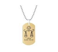 HIJONES Mens Womens Stainless Steel Constellation Engraved Necklace Peron Personalized Astrology Army Dog Tags Gold Libra