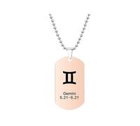 HIJONES Mens Womens Stainless Steel Constellation Engraved Necklace Peron Personalized Astrology Army Dog Tags Rose Gold Gemini