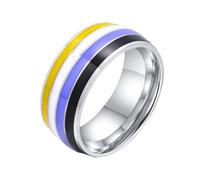 HIJONES Mens Womens Stainless Steel Enamel Rainbow Pride LGBT Ring Lesbian & Gay LGBTQ Pride Couple Wedding Engagement Band Style 3 Size P 1/2