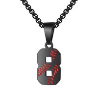 HIJONES Mens Womens Stainless Steel Football Team Sports Number Necklace Pendant Athlete Chain Jewellery Black Number 8