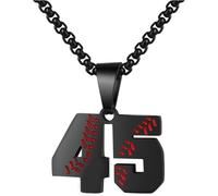 HIJONES Mens Womens Stainless Steel Football Team Sports Number Necklace Pendant Athlete Chain Jewellery Black Number 45