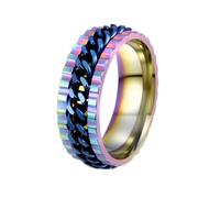 HIJONES Mens Womens Stainless Steel Gothic Gear Chain Link Rotatable Biker Ring Hip Hop Anxiety Finger Jewellery Rainbow Size L 1/2