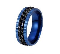 HIJONES Mens Womens Stainless Steel Gothic Gear Chain Link Rotatable Biker Ring Hip Hop Anxiety Finger Jewellery Blue Black Size W