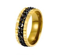 HIJONES Mens Womens Stainless Steel Gothic Gear Chain Link Rotatable Biker Ring Hip Hop Anxiety Finger Jewellery Gold Black Size S