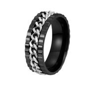 HIJONES Mens Womens Stainless Steel Gothic Gear Chain Link Rotatable Biker Ring Hip Hop Anxiety Finger Jewellery Black Silver Size U