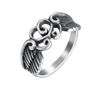HIJONES Mens Womens Stainless Steel Heart Winged Thread Ring Punk Antique Silver Band Silver Size N 1/2