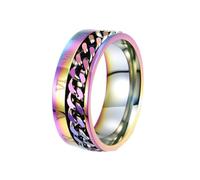 HIJONES Mens Womens Stainless Steel Lucky Roman Numberals Open Wine Band 8MM Chain Roratable Biker Ring Rainbow Size W