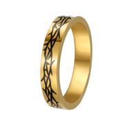 HIJONES Mens Womens Stainless Steel Minimalist Vine Plant Plain Signet Ring 4MM Flat Wedding Band Gold Size P 1/2