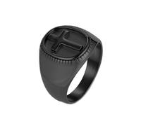 HIJONES Men's Women's Stainless Steel Oval Cross Christain Religious Gear Engraved Chunky Statement Ring Black Size U