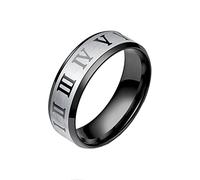 HIJONES Mens Womens Stainless Steel Simple Roman Numeral Luck Wedding Rings Bands Black Size S