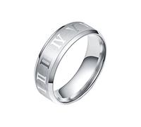 HIJONES Mens Womens Stainless Steel Simple Roman Numeral Luck Wedding Rings Bands White Size N 1/2