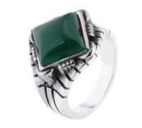 HIJONES Mens Womens Stainless Steel Square Gemstone Engraved Wedding Ring Hip Hop Engagement Promise Jewellery Green Size W