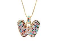 HIJONES Multicolor Cubic Zircon 26 Letter Alphabet Pendant Necklace for Women Stainless Steel Initial First Name Jewelry Gold W