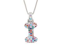 HIJONES Multicolor Cubic Zircon 26 Letter Alphabet Pendant Necklace for Women Stainless Steel Initial First Name Jewelry Silver I