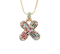 HIJONES Multicolor Cubic Zircon 26 Letter Alphabet Pendant Necklace for Women Stainless Steel Initial First Name Jewelry Gold X