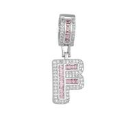 HIJONES Pink Cubic Zircon 26 Letter Alphabet Pendant Necklace for Women Stainless Steel Personalized Initial First Name Jewelry Silver F