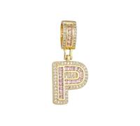 HIJONES Pink Cubic Zircon 26 Letter Alphabet Pendant Necklace for Women Stainless Steel Personalized Initial First Name Jewelry Gold P