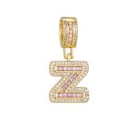 HIJONES Pink Cubic Zircon 26 Letter Alphabet Pendant Necklace for Women Stainless Steel Personalized Initial First Name Jewelry Gold Z