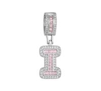 HIJONES Pink Cubic Zircon 26 Letter Alphabet Pendant Necklace for Women Stainless Steel Personalized Initial First Name Jewelry Silver I