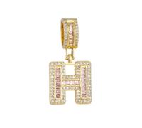 HIJONES Pink Cubic Zircon 26 Letter Alphabet Pendant Necklace for Women Stainless Steel Personalized Initial First Name Jewelry Gold H