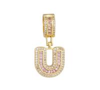 HIJONES Pink Cubic Zircon 26 Letter Alphabet Pendant Necklace for Women Stainless Steel Personalized Initial First Name Jewelry Gold U